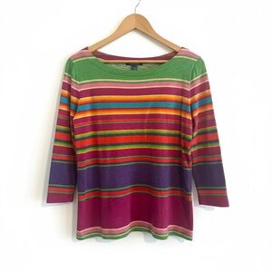 Lauren Ralph Lauren Multicolor Striped 3/4 Sleeve Top Size Large